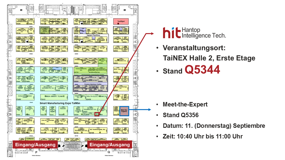 SEMICON Taiwan 2025 - Hallenplan des HIT-Stands Q5344 und der Meet-the-Expert-Bühne Q5356